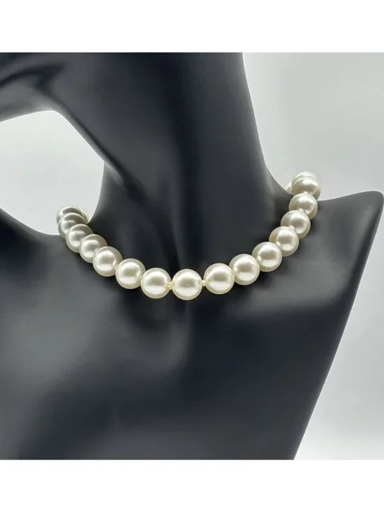 Vintage 12mm Faux Pearl Necklace/Choker Adjustable Length Marked "Japan" on Hook - Picture 6 of 14